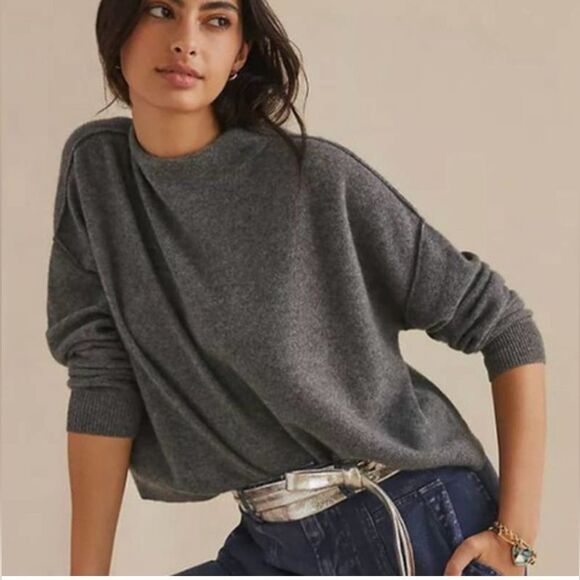 Anthropologie Pilcro The Alan Cropped Cashmere Mock Neck Sweater Gray Size XL - Picture 1 of 6